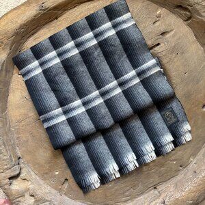 Vintage wool rectangular scarf made in Canada black gray white preppy ivy style